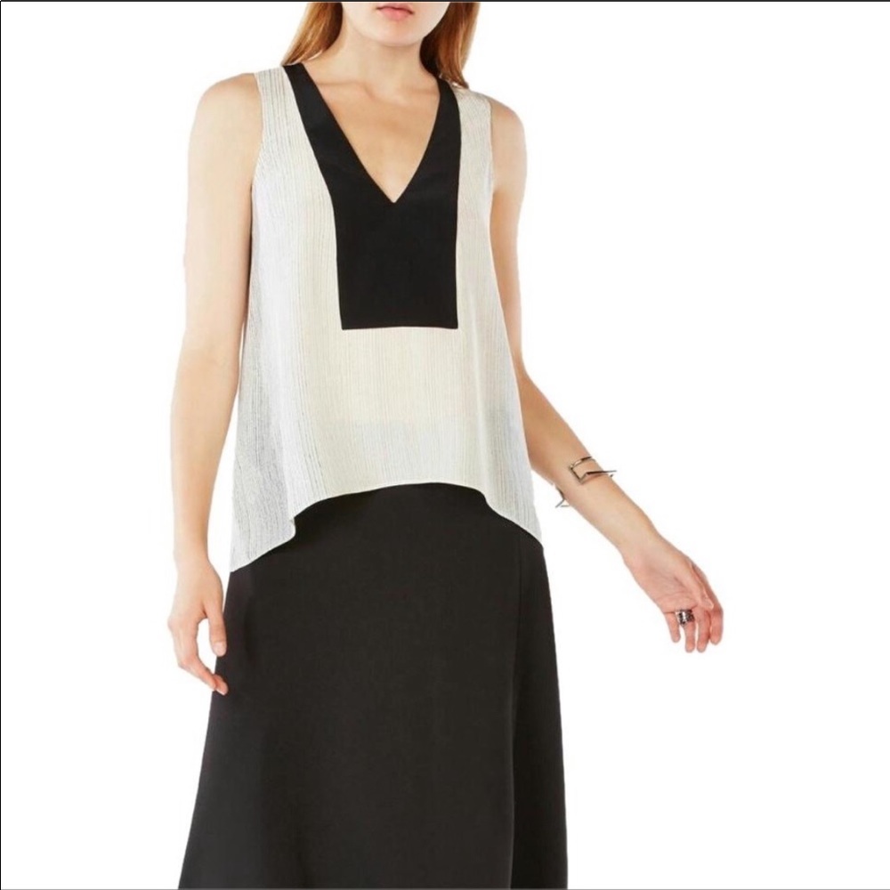 BCBGMaxAzria Paris Silk Striped Sleeveless Blouse